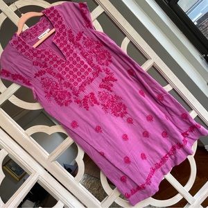 Roller Rabbit Size S Magenta Embroidered Linen Dress